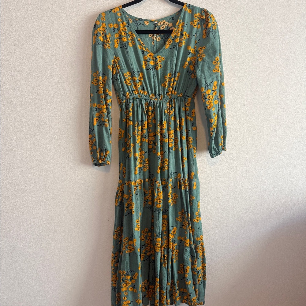 SHEIN Green Floral Long Sleeve Dress